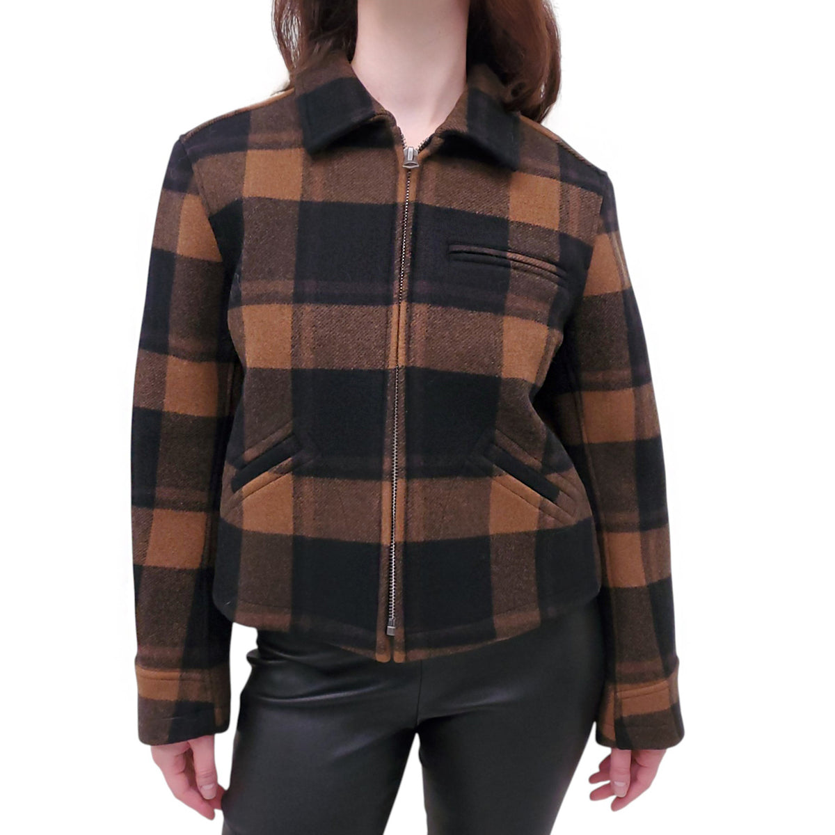 RE/DONE 40S CHECKED WOOL BLEND FELT JACKET - SIZE M