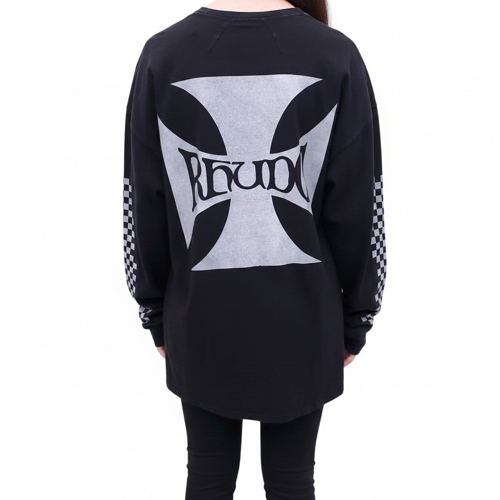 RHUDE BLACK LOGO LONG SLEEVE T-SHIRT - SIZE S