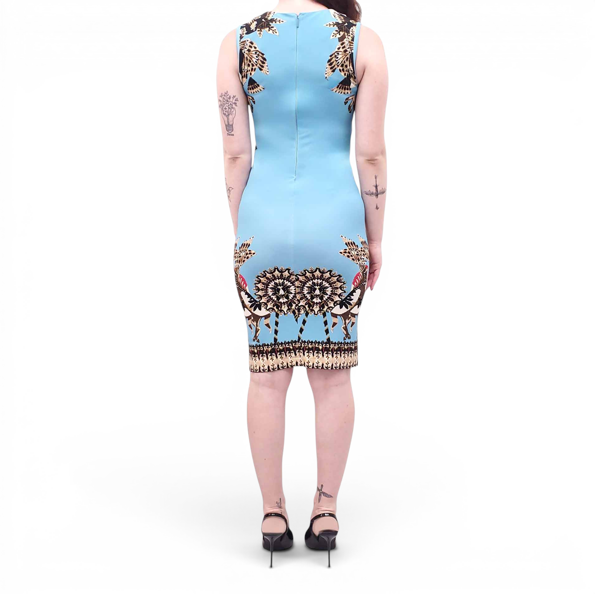 ROBERTO CAVALLI BLUE BIRD PATTERNED DRESS - SIZE 40