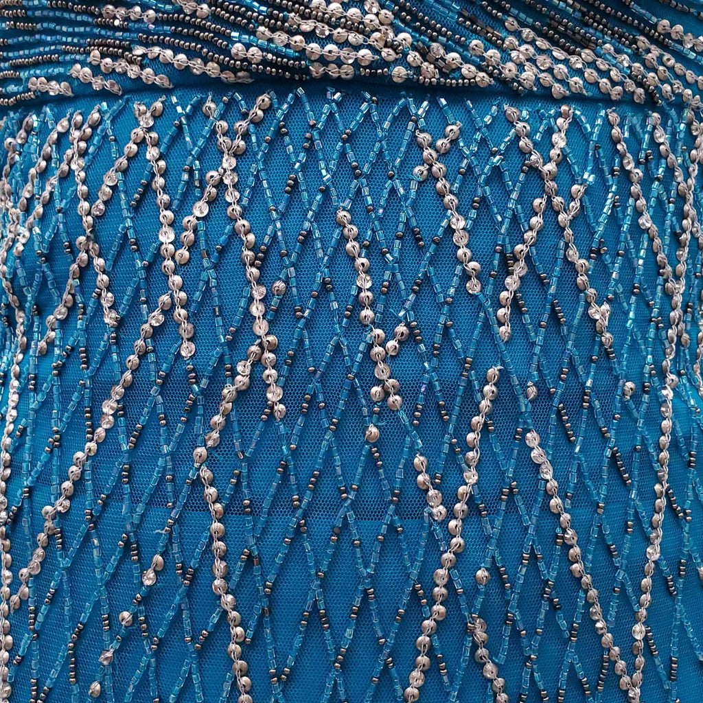 ROBERTO CAVALLI BLUE SEQUIN GOWN - SIZE 40