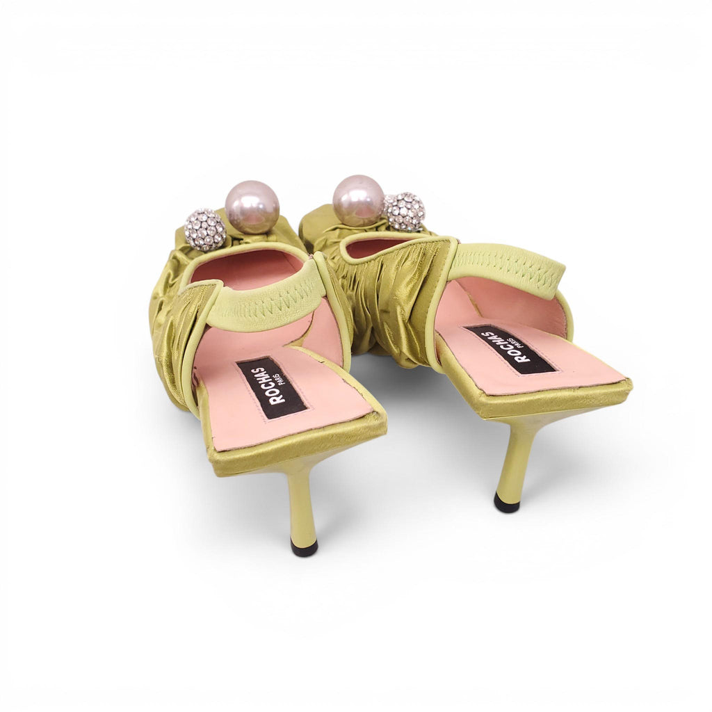 ROCHAS CHARTREUSE RUCHED SLINGBACK HEELS WITH EMBELLISHED DETAILS - SIZE 37