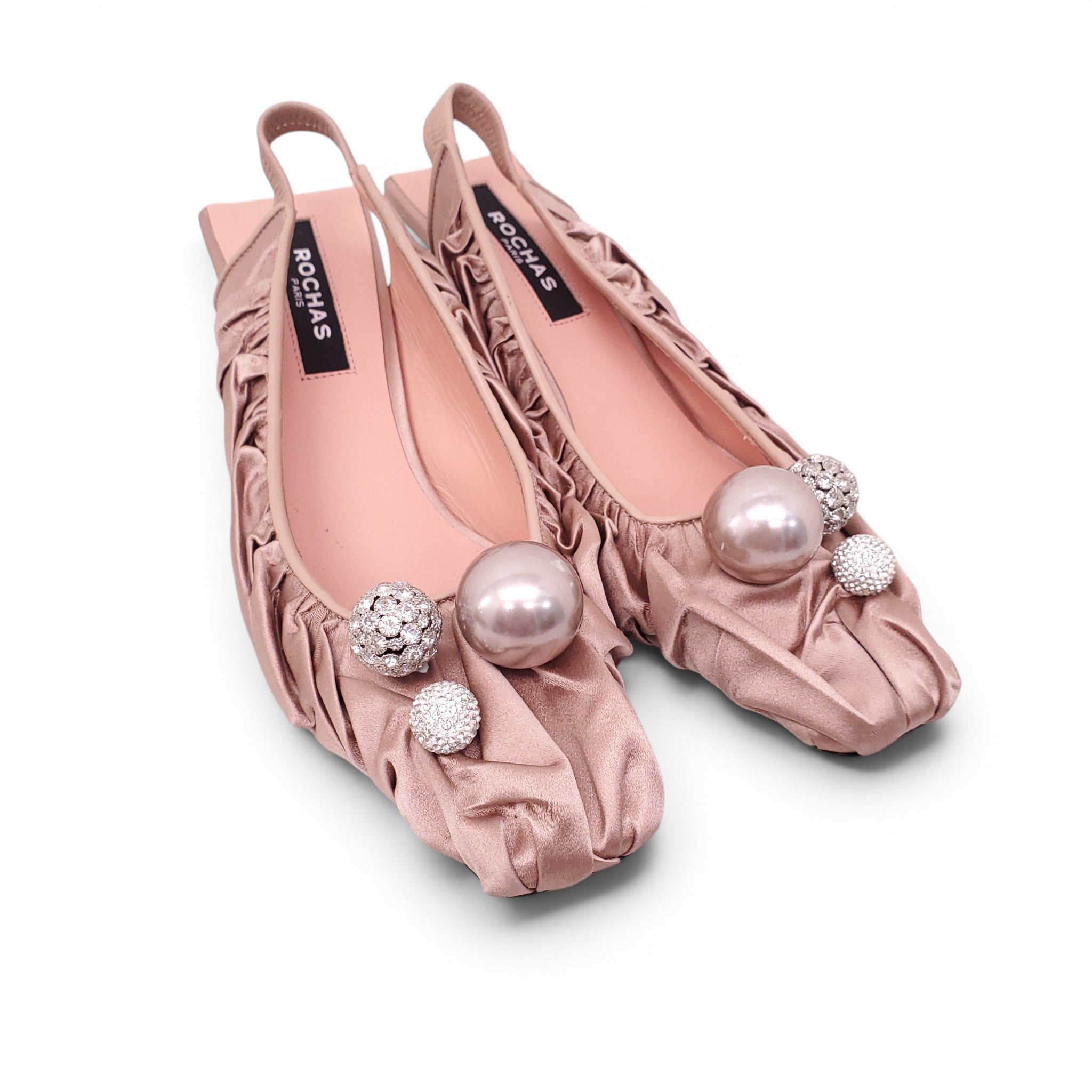 ROCHAS DUSTY ROSE RUCHED SLINGBACK HEELS WITH EMBELLISHED DETAILS - SIZE 36
