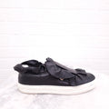ROGER VIVIER BLACK LEATHER RUFFLE SNEAKERS WITH ZIPPER DETAIL - SIZE 38.5
