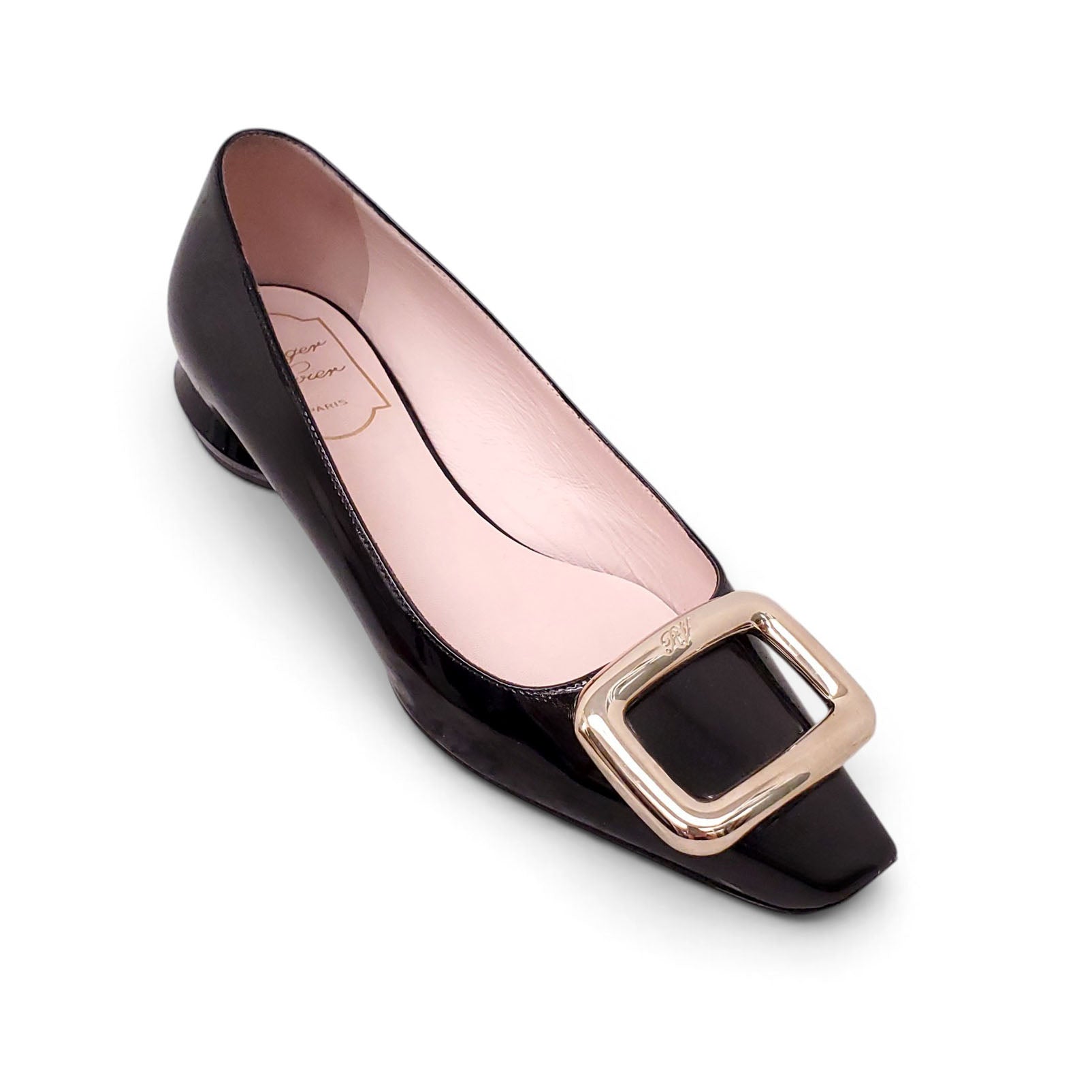 ROGER VIVIER BLACK PATENT FLATS - SIZE 36.5
