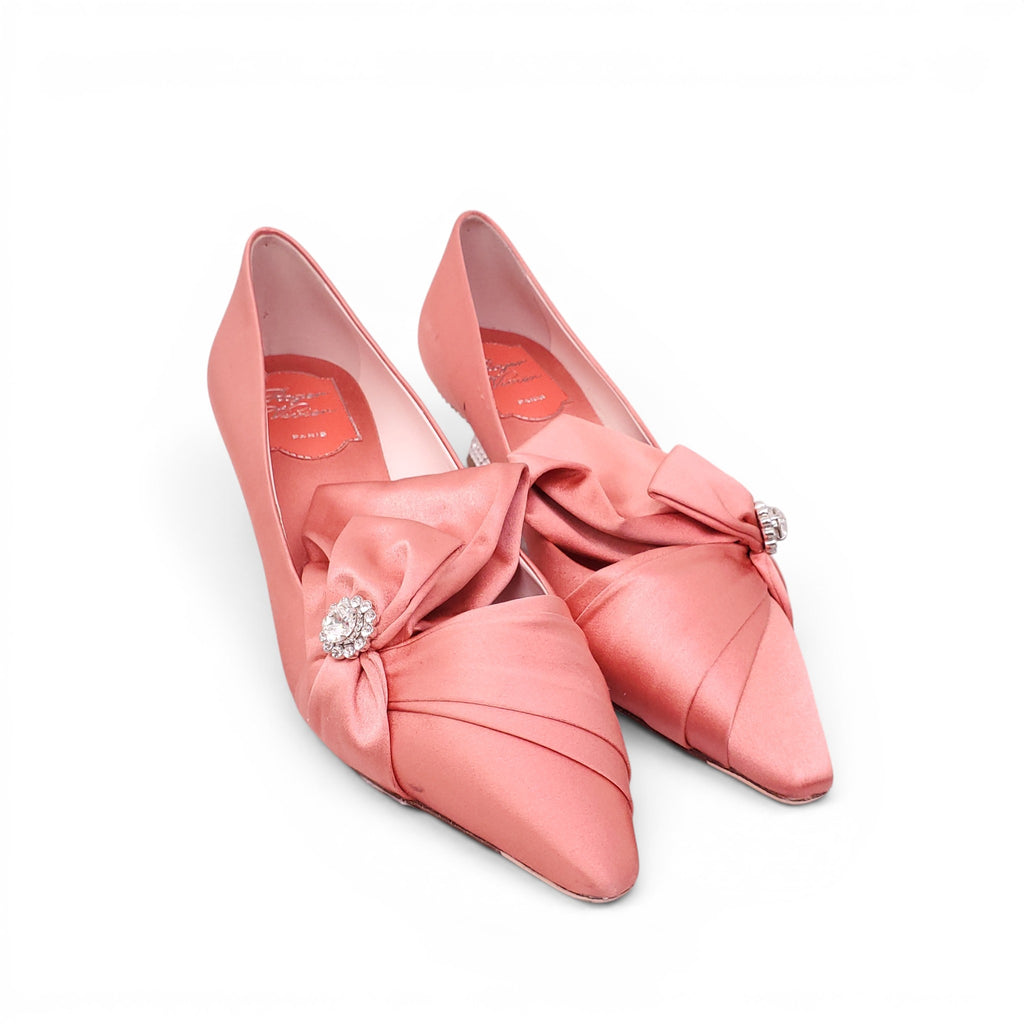 ROGER VIVIER CORAL SATIN BOW HEELS - SIZE 37