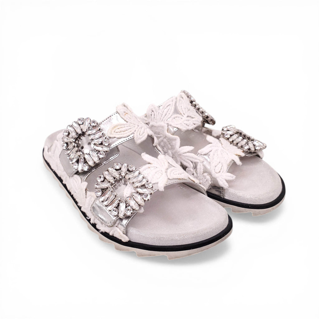 ROGER VIVIER LACE SANDALS WITH CRYSTAL DETAILS - SIZE 36
