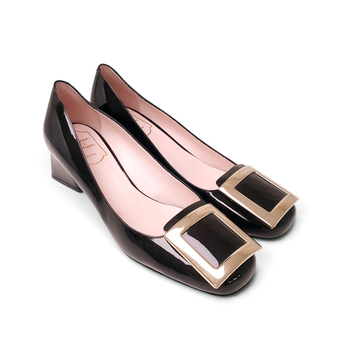 ROGER VIVIER PATENT BLOCK HEELS - SIZE 39
