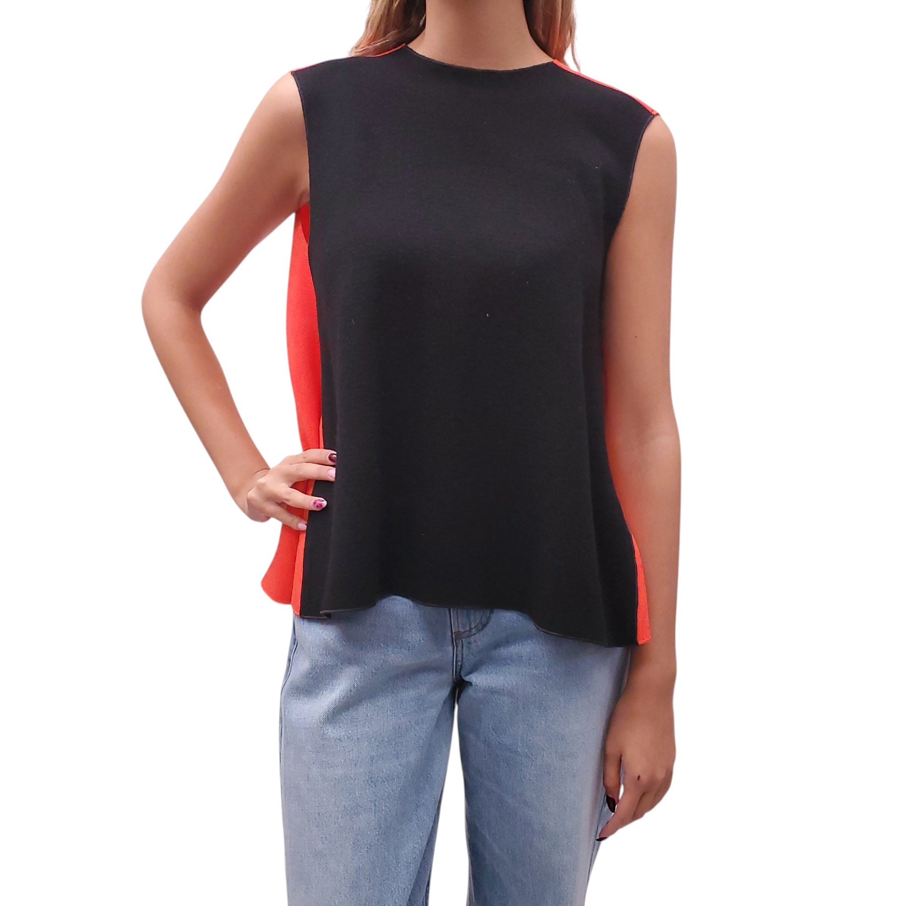 ROKSANDA 2-TONE BLACK AND ORANGE SHIFT TOP - SIZE US 6/ UK 10
