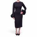 ROKSANDA BLACK DRESS WITH PINK PIPING AND BUBBLE SLEEVE - SIZE US 4/UK 8