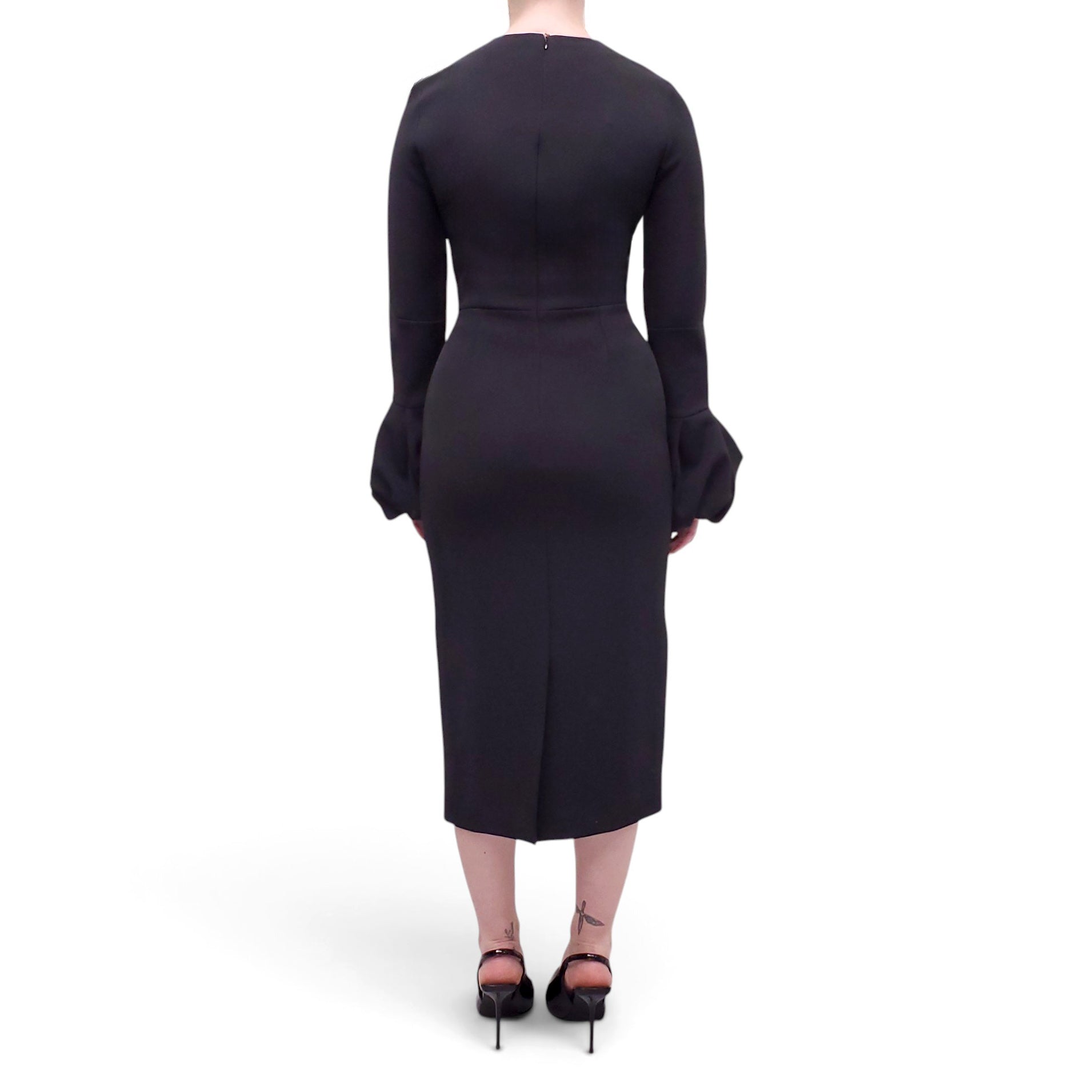 ROKSANDA BLACK DRESS WITH PINK PIPING AND BUBBLE SLEEVE - SIZE US 4/UK 8