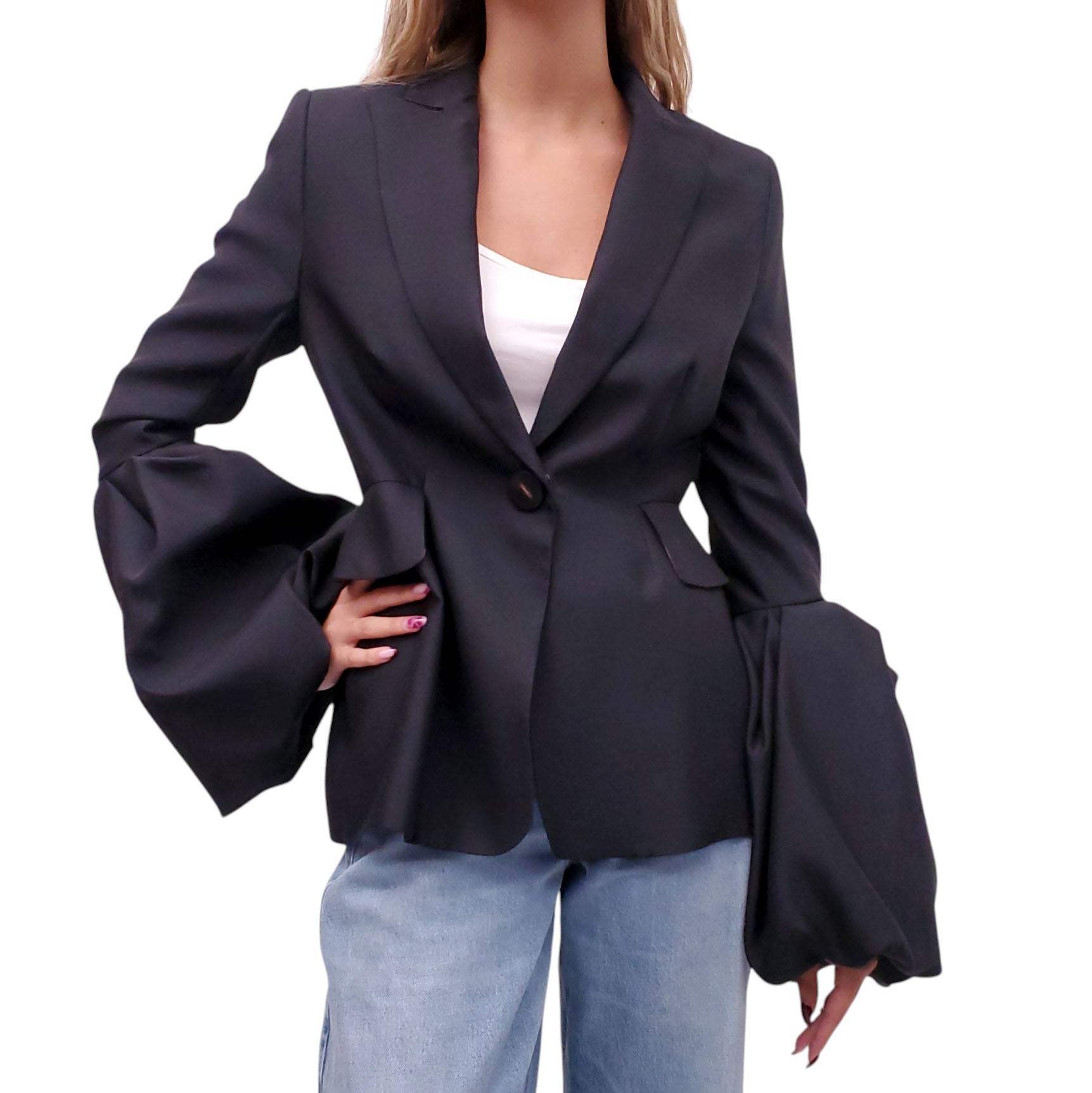 ROKSANDA BLACK FLAIR SLEEVE BLAZER - SIZE 6/UK 10