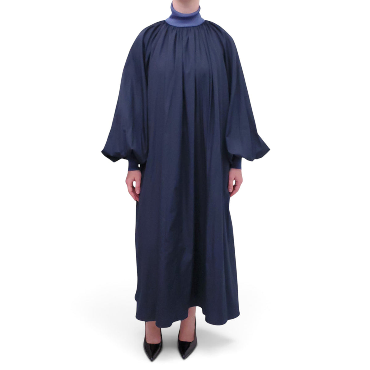 ROKSANDA NAVY BUBBLE DRESS WITH BLUE COLLAR - SIZE US 10/UK 14