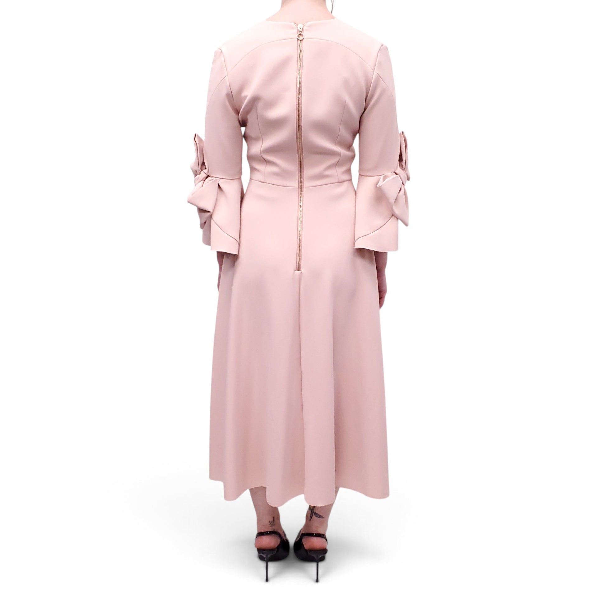ROKSANDA PINK A-LINE DRESS WITH BOW DETAILS ON SLEEVE - SIZE US 6/ UK 10
