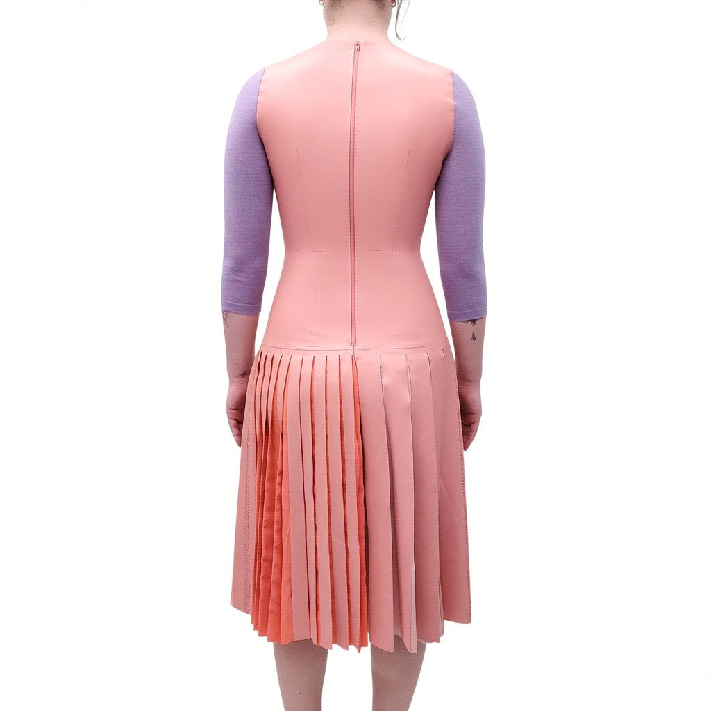 ROKSANDA PINK LEATHER DRESS WITH PURPLE KNIT SLEEVE - SIZE US 6/ UK 10