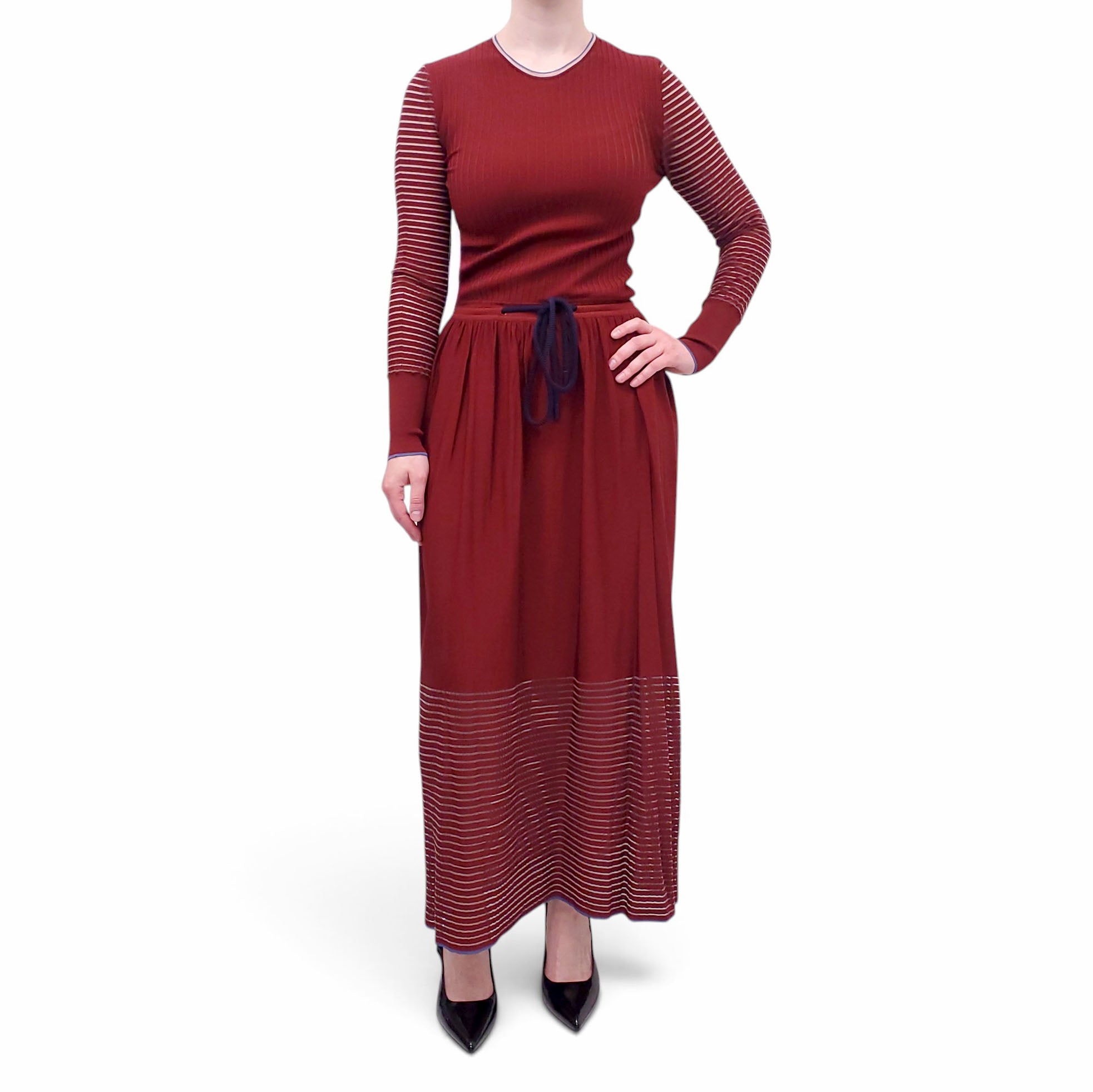 ROKSANDA RED KNIT PLEATED DRESS WITH BLUE DETAILS - SIZE M
