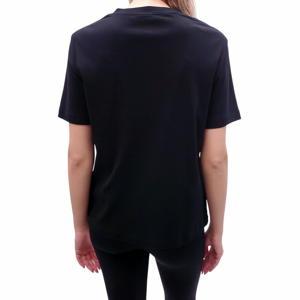 ROSETTA GETTY BLACK T-SHIRT WITH RUFFLE DETAIL - SIZE M