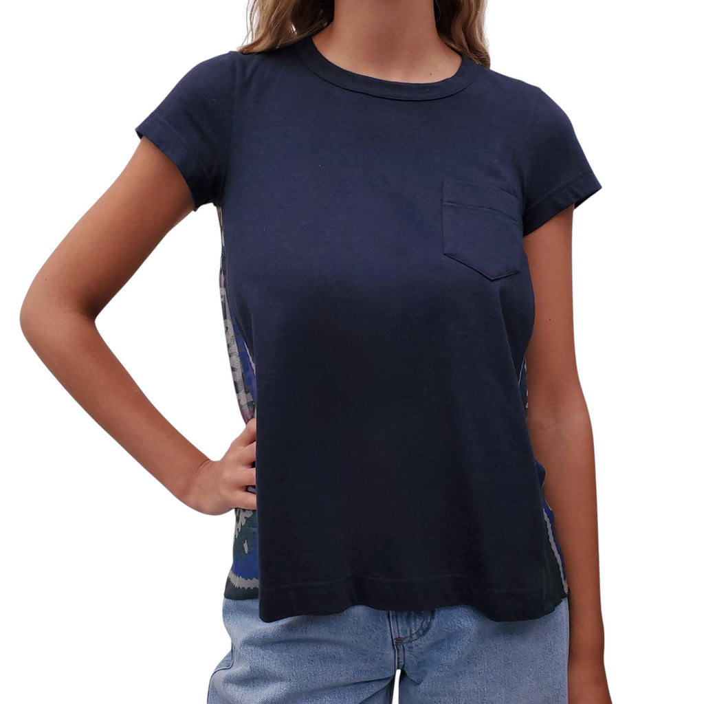 SACAI NAVY SHIRT WITH PATTERNED DETAIL - SIZE 1/S