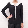 SAINT LAURENT BLACK AND CREAM SILK RUFFLE BLOUSE - SIZE 38