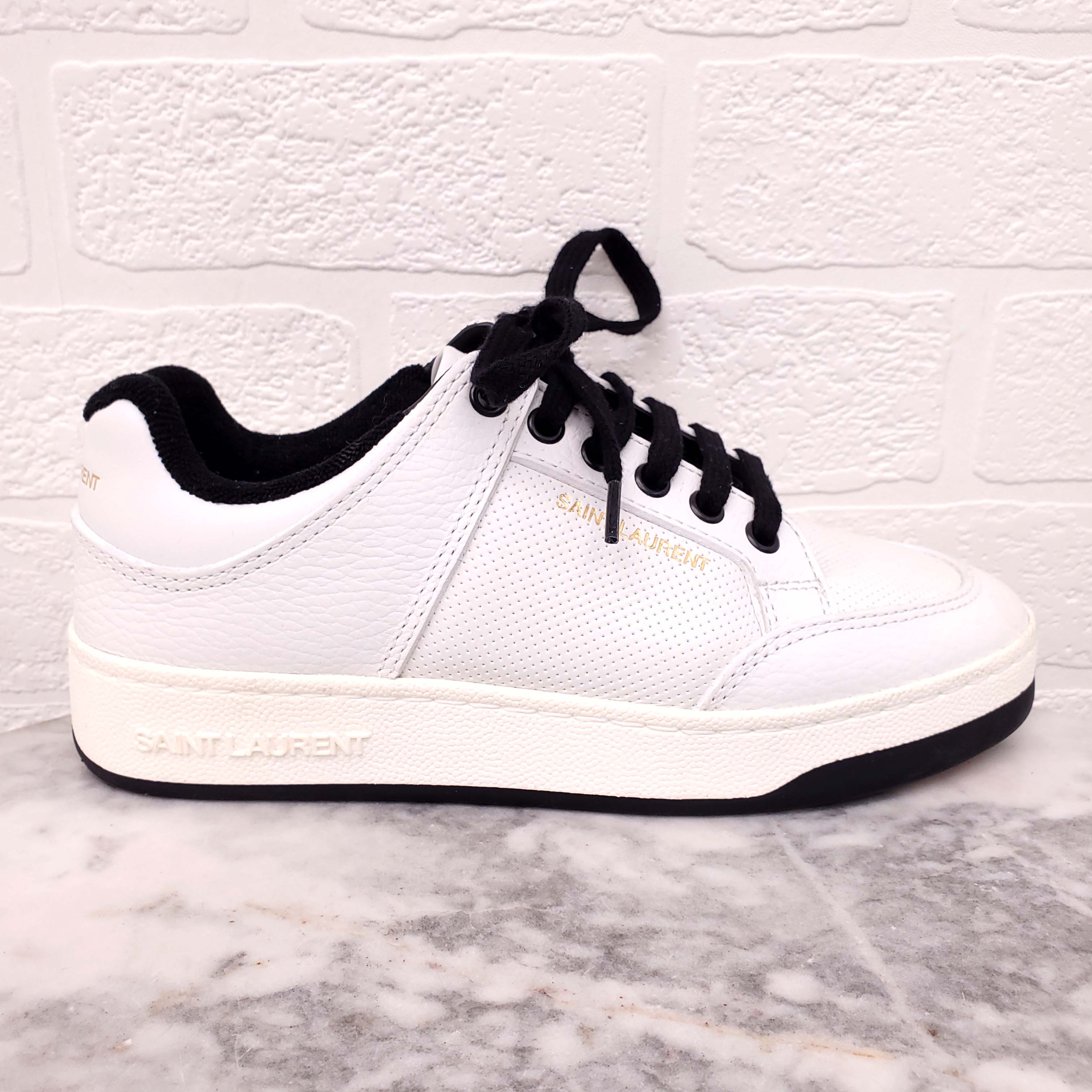 SAINT LAURENT BLACK AND WHITE LOGO SNEAKERS - SIZE 36