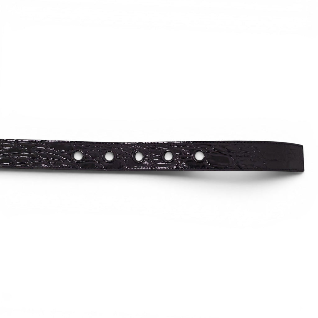 SAINT LAURENT BLACK CROC EMBOSSED BELT - SIZE 75