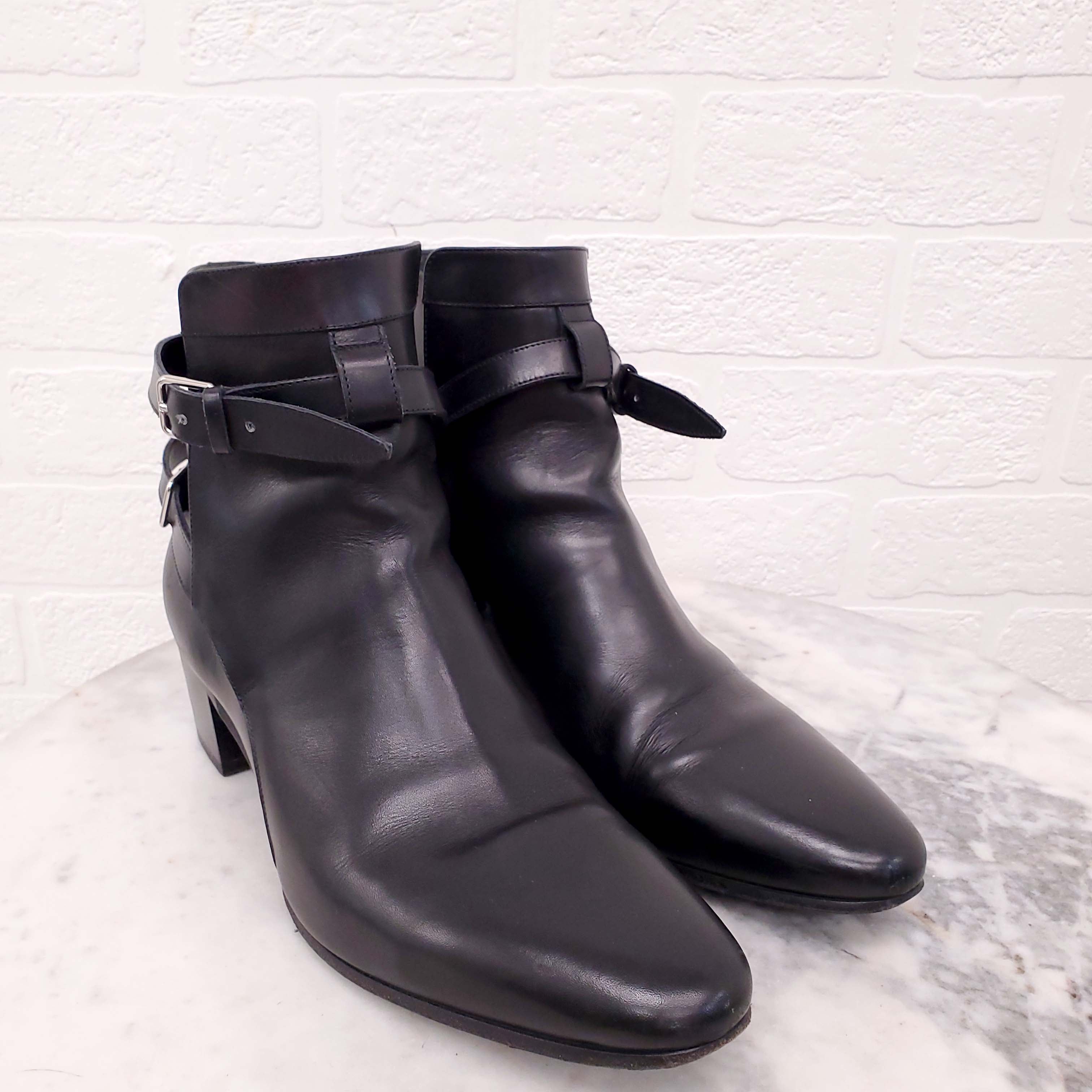 SAINT LAURENT BLACK LEATHER BOOTIES - SIZE 40
