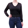 SAINT LAURENT BLACK MESH V-NECK TOP - SIZE XS