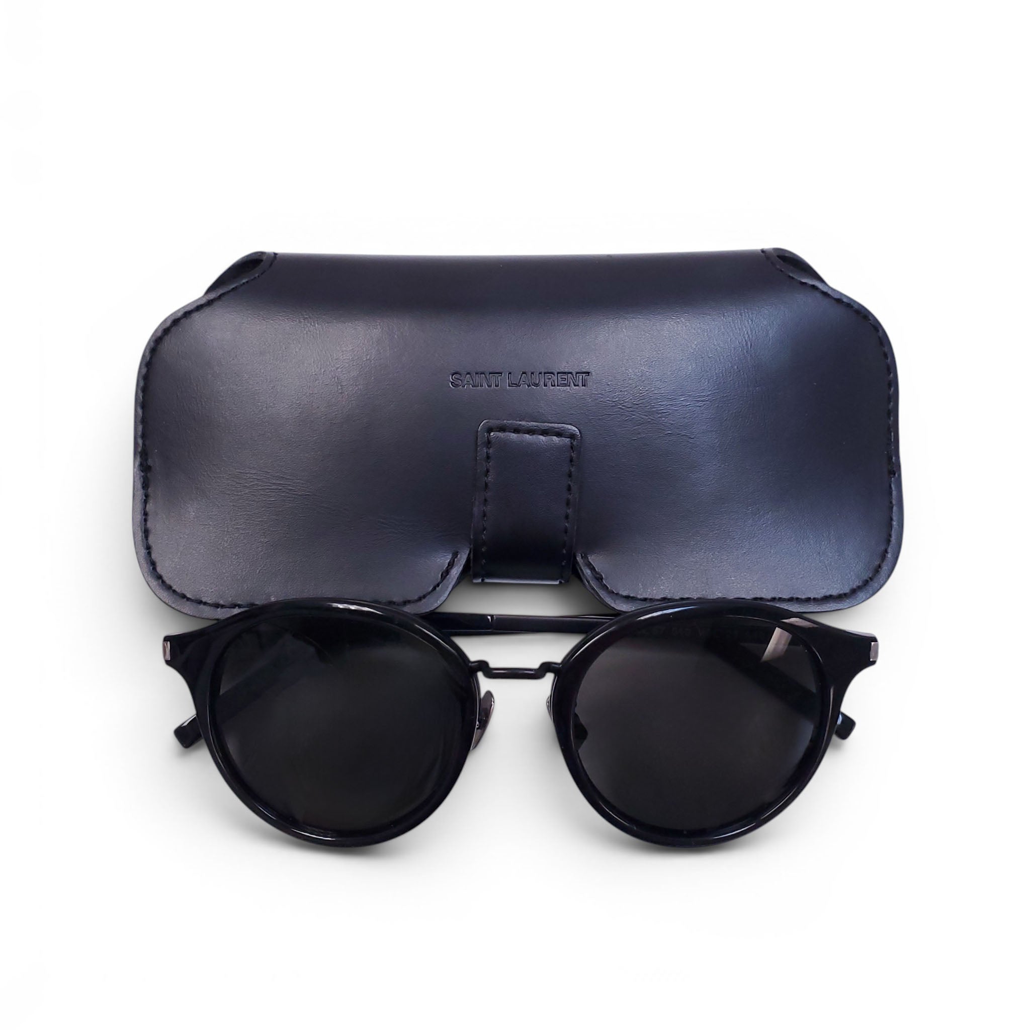 SAINT LAURENT BLACK ROUND METAL SUNGLASSES
