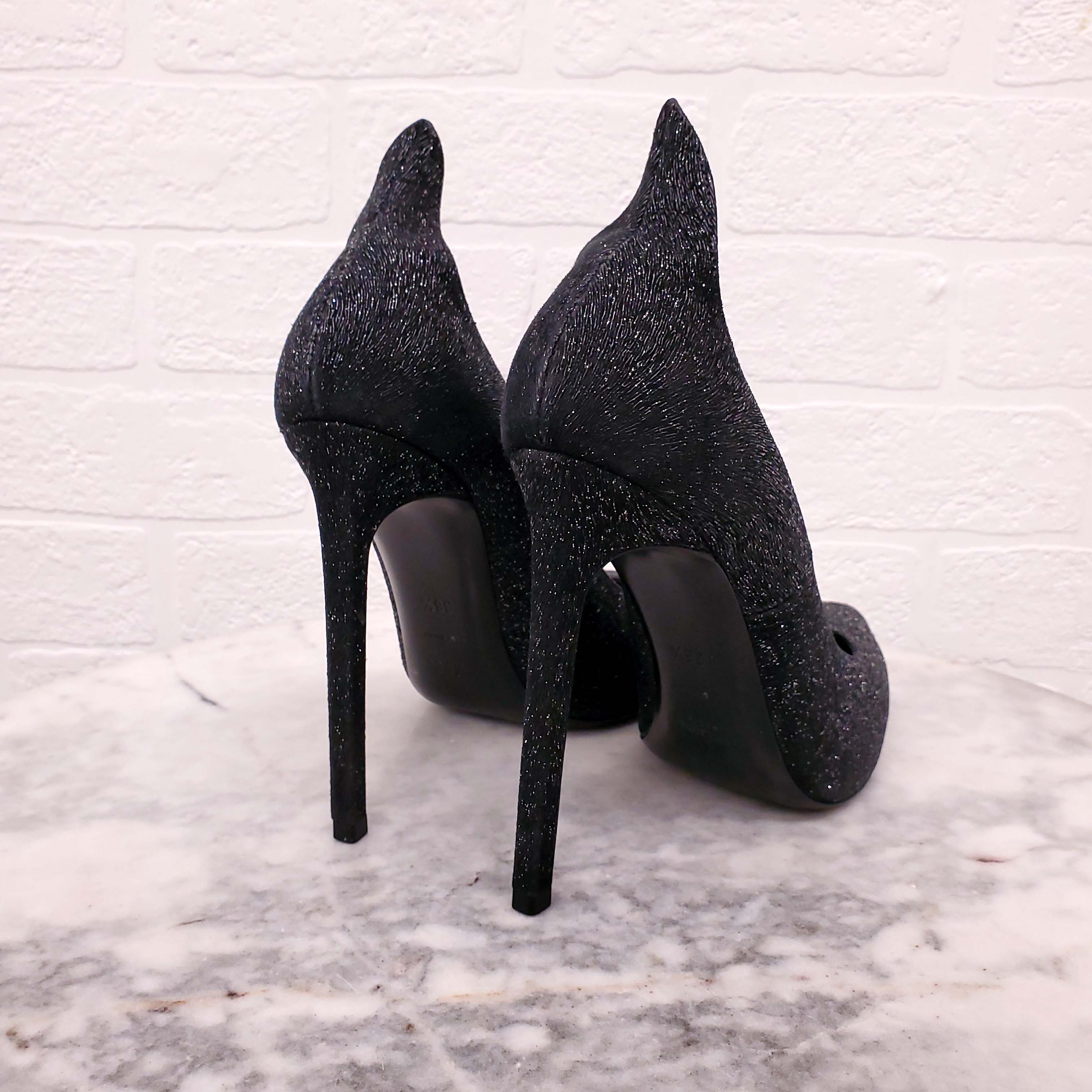 SAINT LAURENT BLACK SPARKLE HEELS - SIZE 36.5
