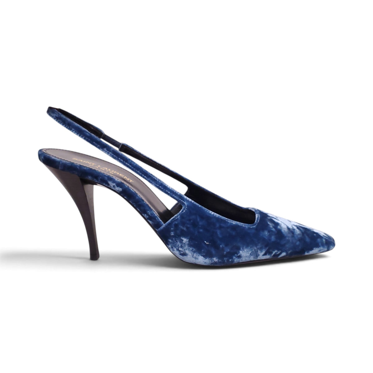 SAINT LAURENT BLUE VELVET SLINGBACK HEELS - SIZE 38.5