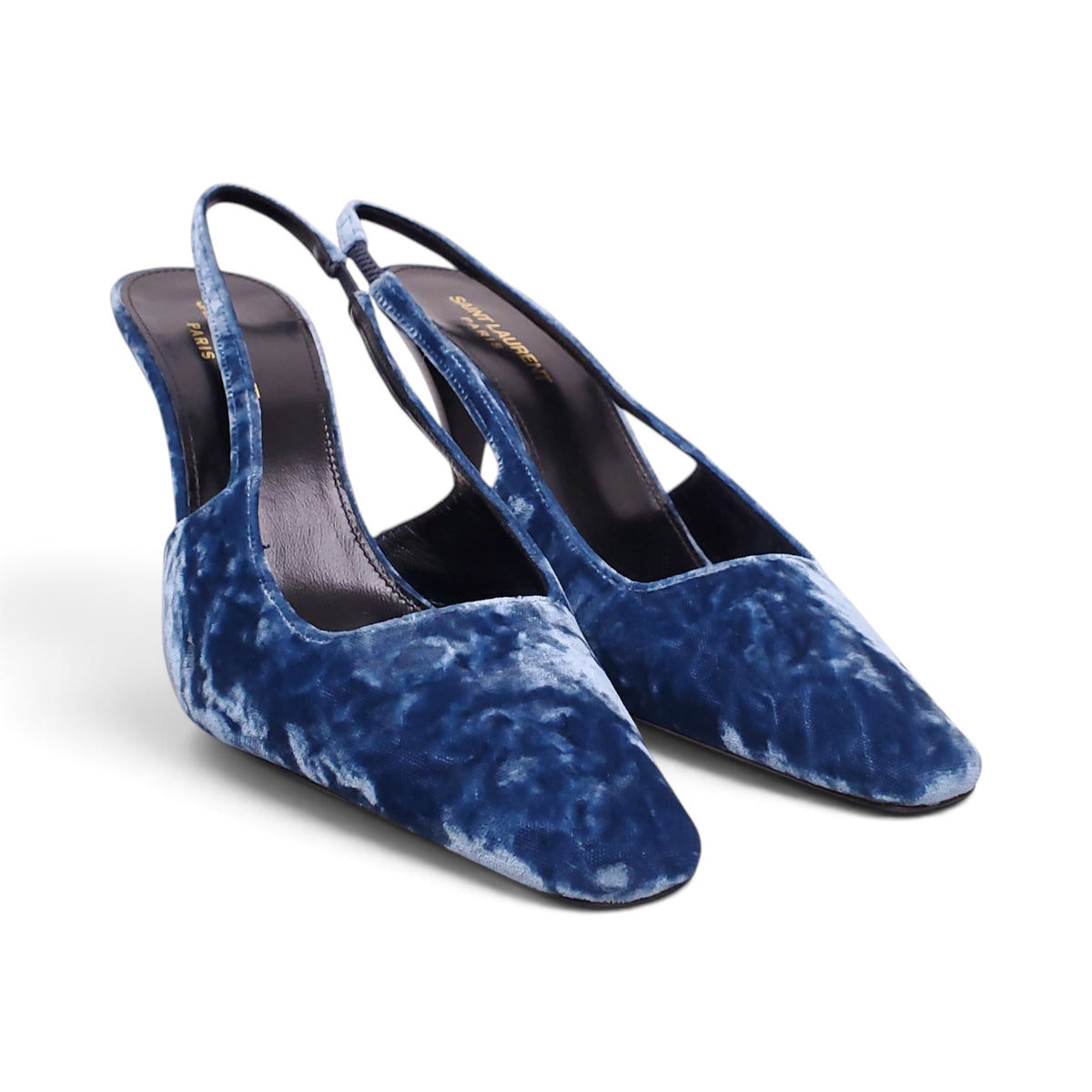SAINT LAURENT BLUE VELVET SLINGBACK HEELS - SIZE 38.5