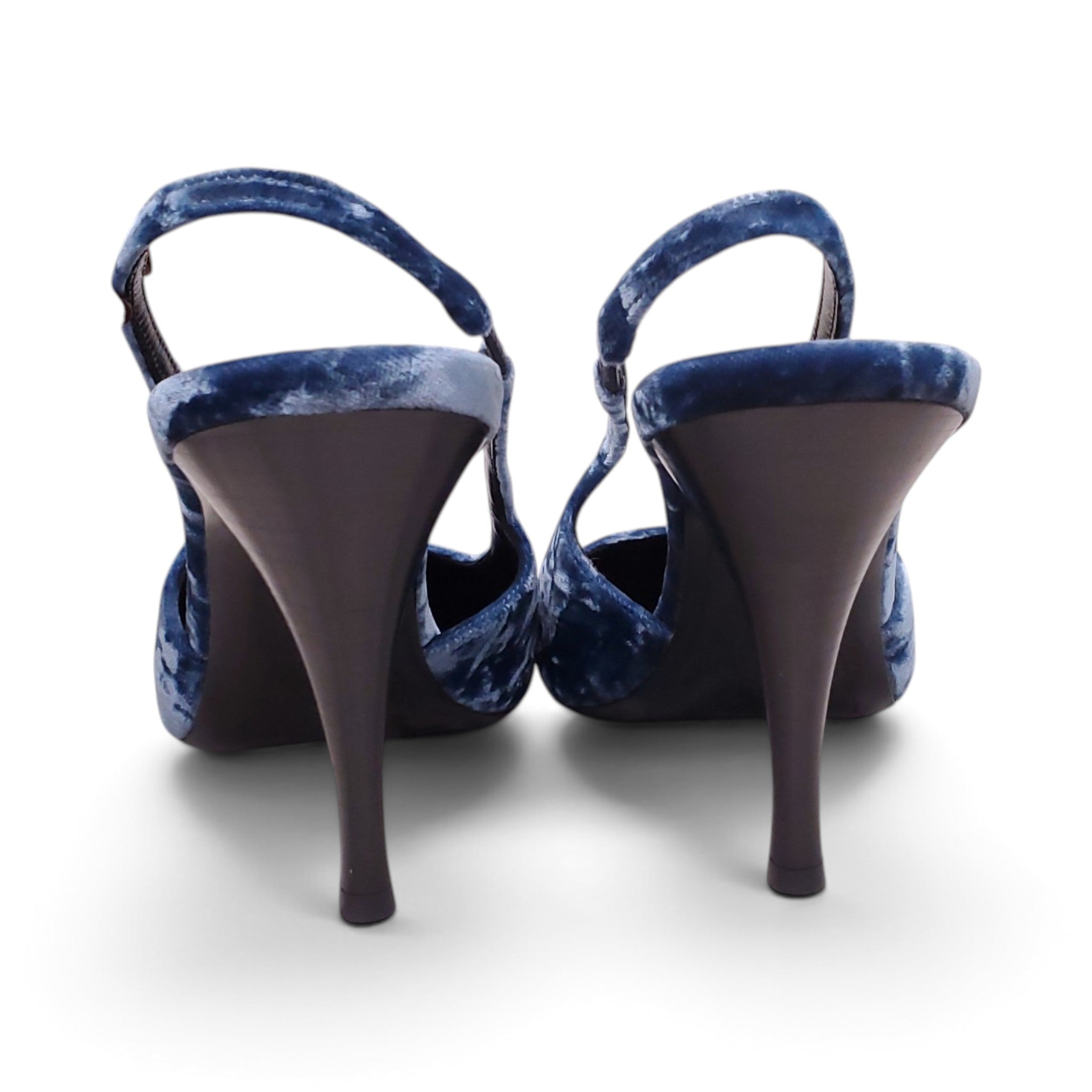 SAINT LAURENT BLUE VELVET SLINGBACK HEELS - SIZE 38.5