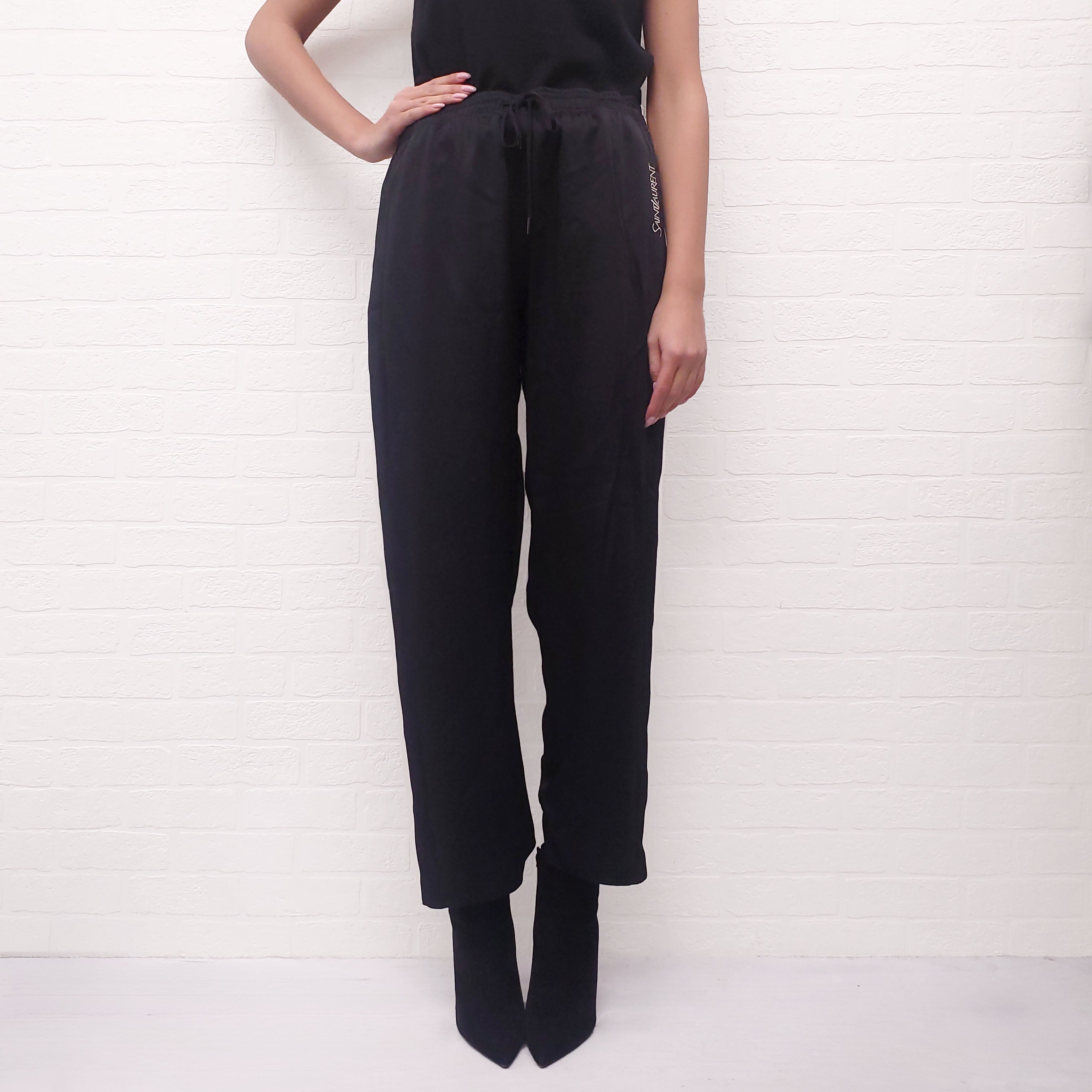 SAINT LAURENT EMBROIDERED LOGO STRIPED TRACK PANTS - SIZE 50