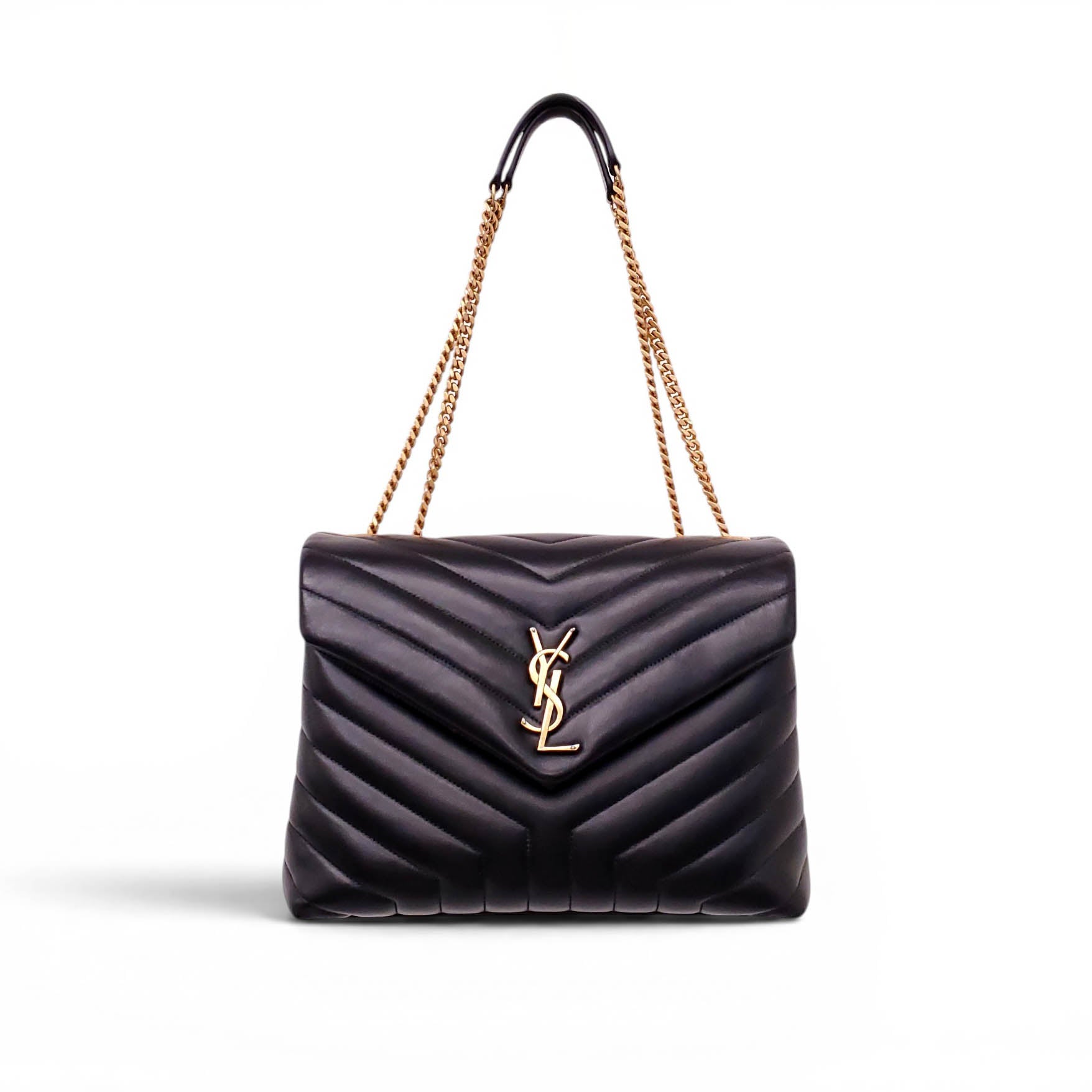 SAINT LAURENT LARGE LOULOU SHOULDER BAG WITH GOLD HARDWARE