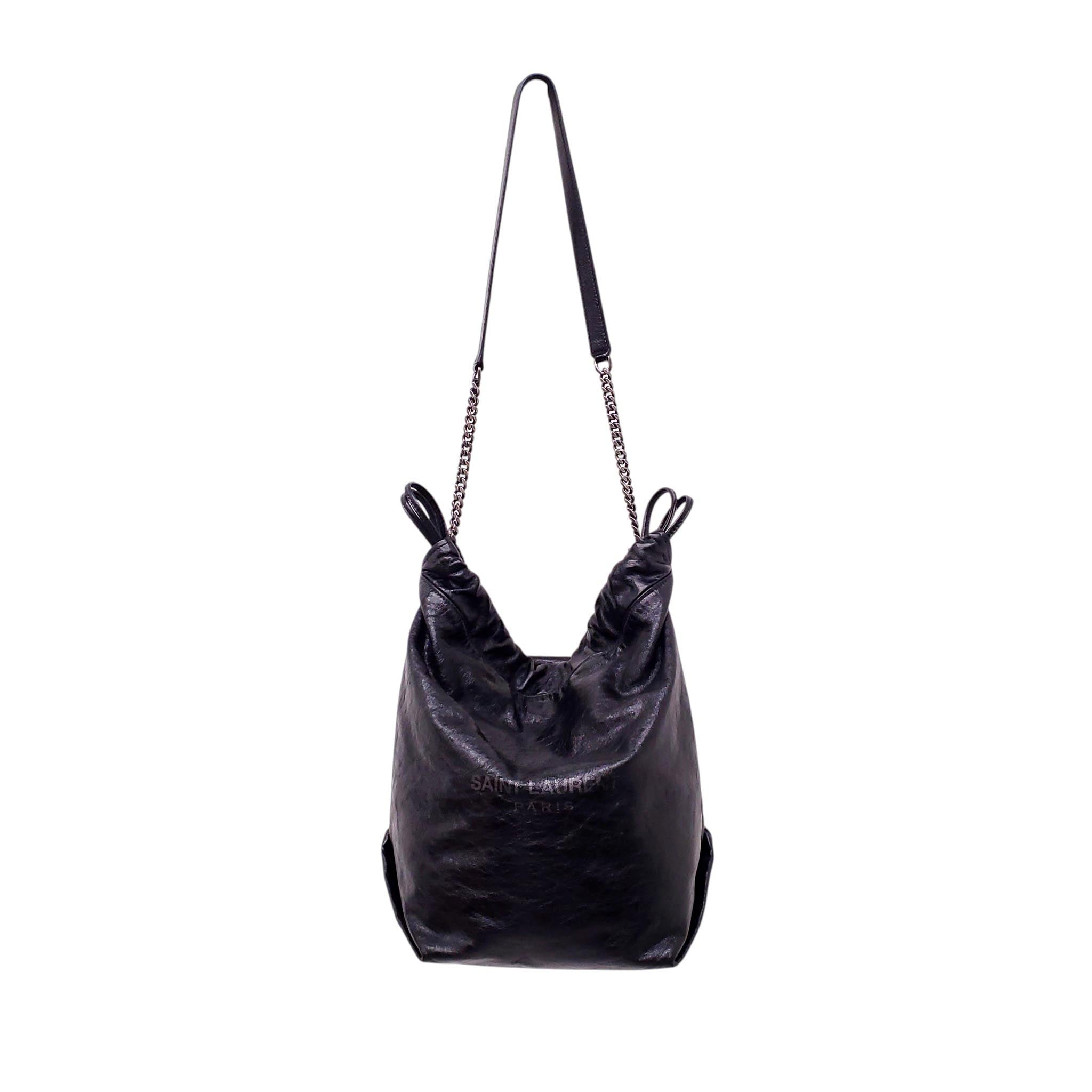 SAINT LAURENT LEATHER LOGO BUCKET BAG