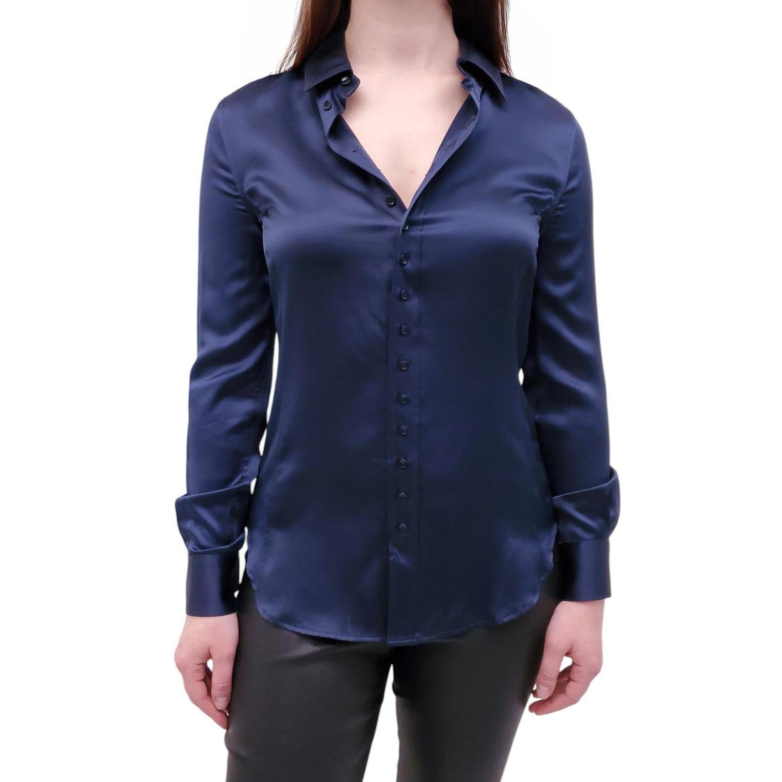 SAINT LAURENT NAVY SILK BLOUSE - SIZE XS