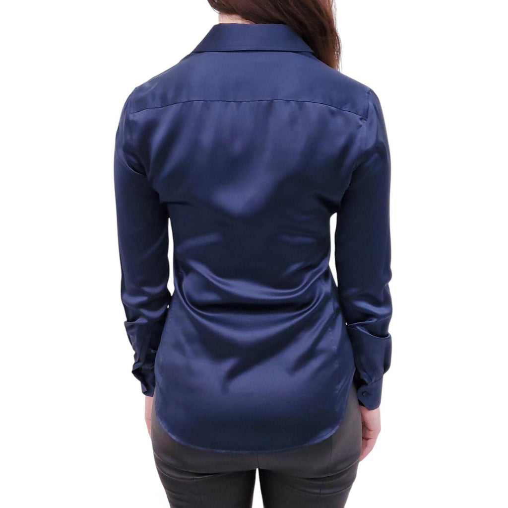 SAINT LAURENT NAVY SILK BLOUSE - SIZE XS