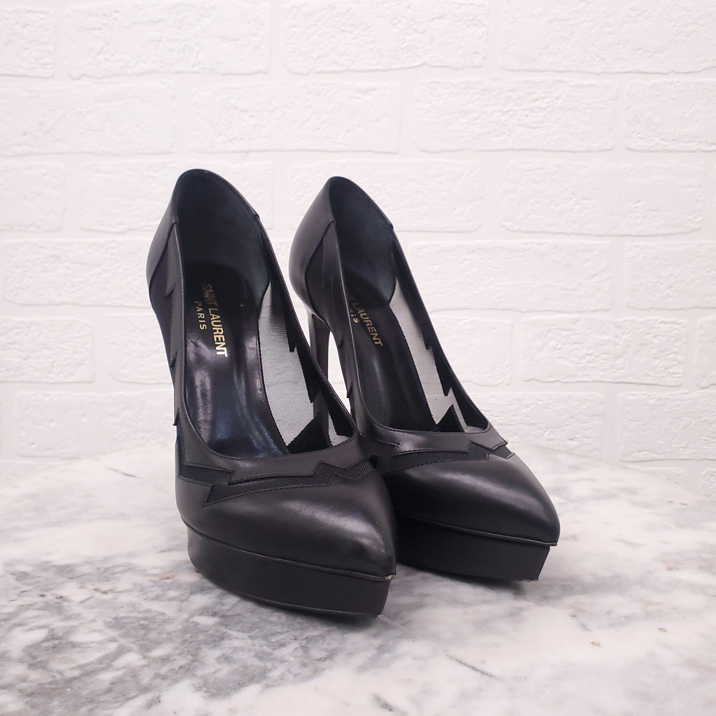 SAINT LAURENT PLATFORM HEELS WITH MESH CUTOUT DETAIL - SIZE 38