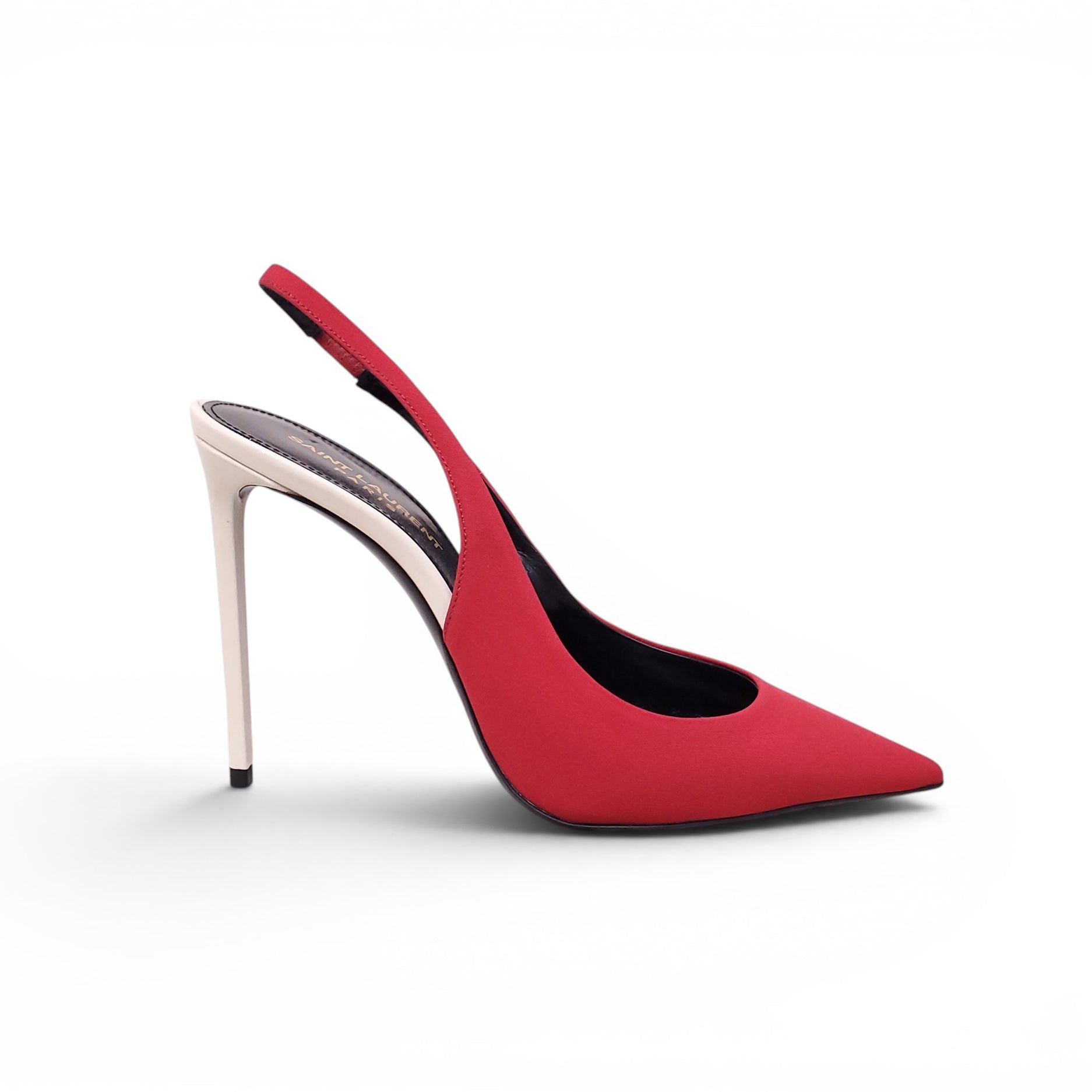 SAINT LAURENT RED AND WHITE ZOE SLINGBACK PUMPS - SIZE 38.5