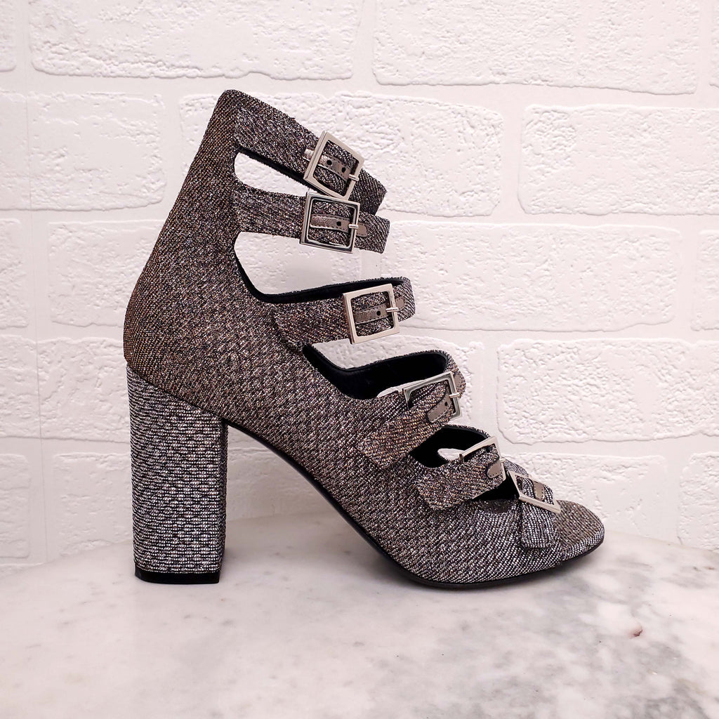 SAINT LAURENT SPARKLE BUCKLE UP BOOTIES - SIZE 38.5