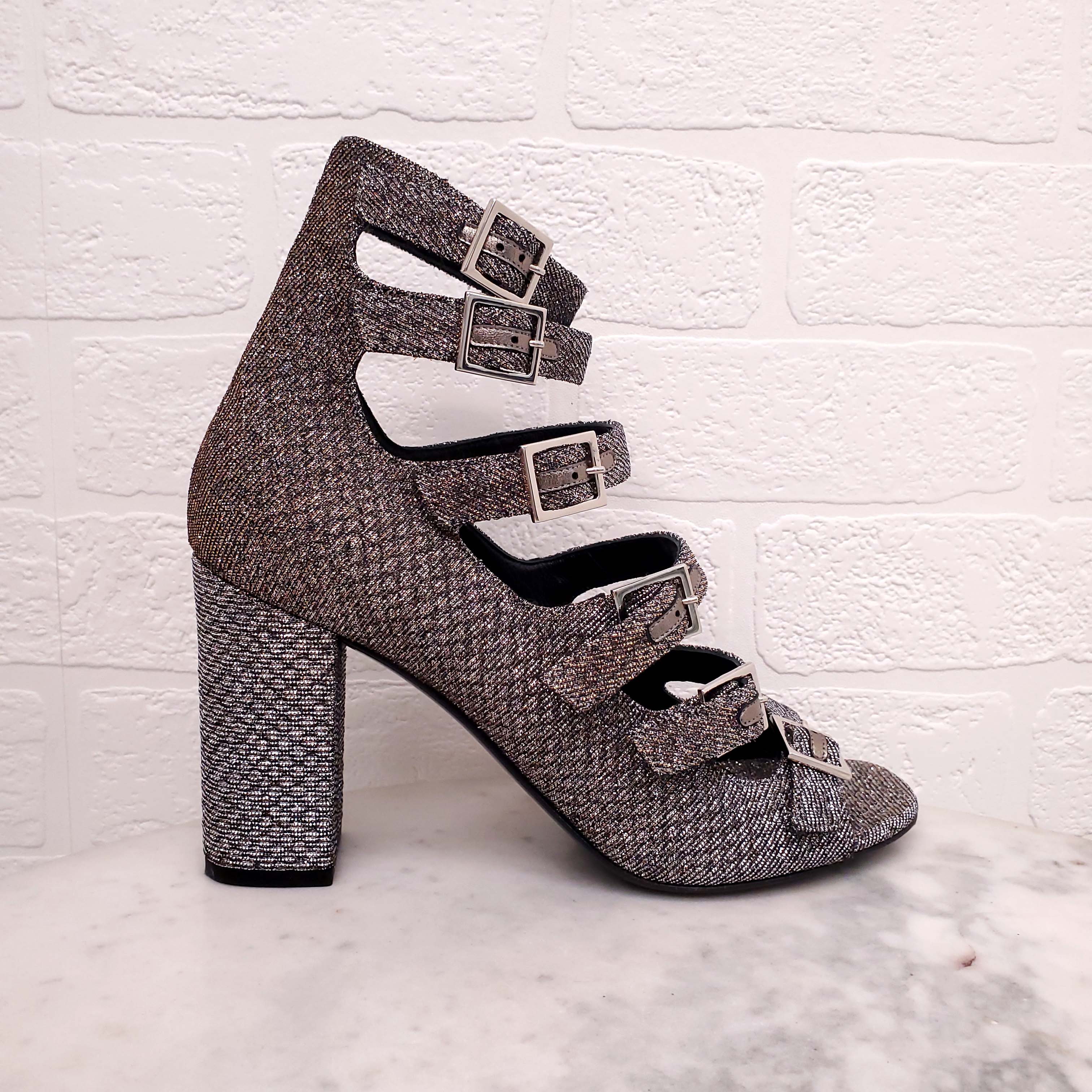 SAINT LAURENT SPARKLE BUCKLE UP BOOTIES - SIZE 38.5