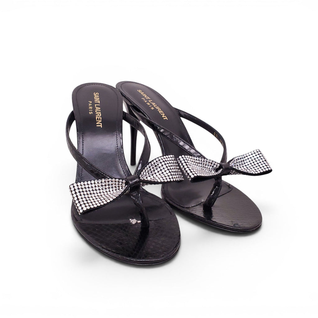SAINT LAURENT SWAROVSKI CRYSTAL BOW HEELS - SIZE 38