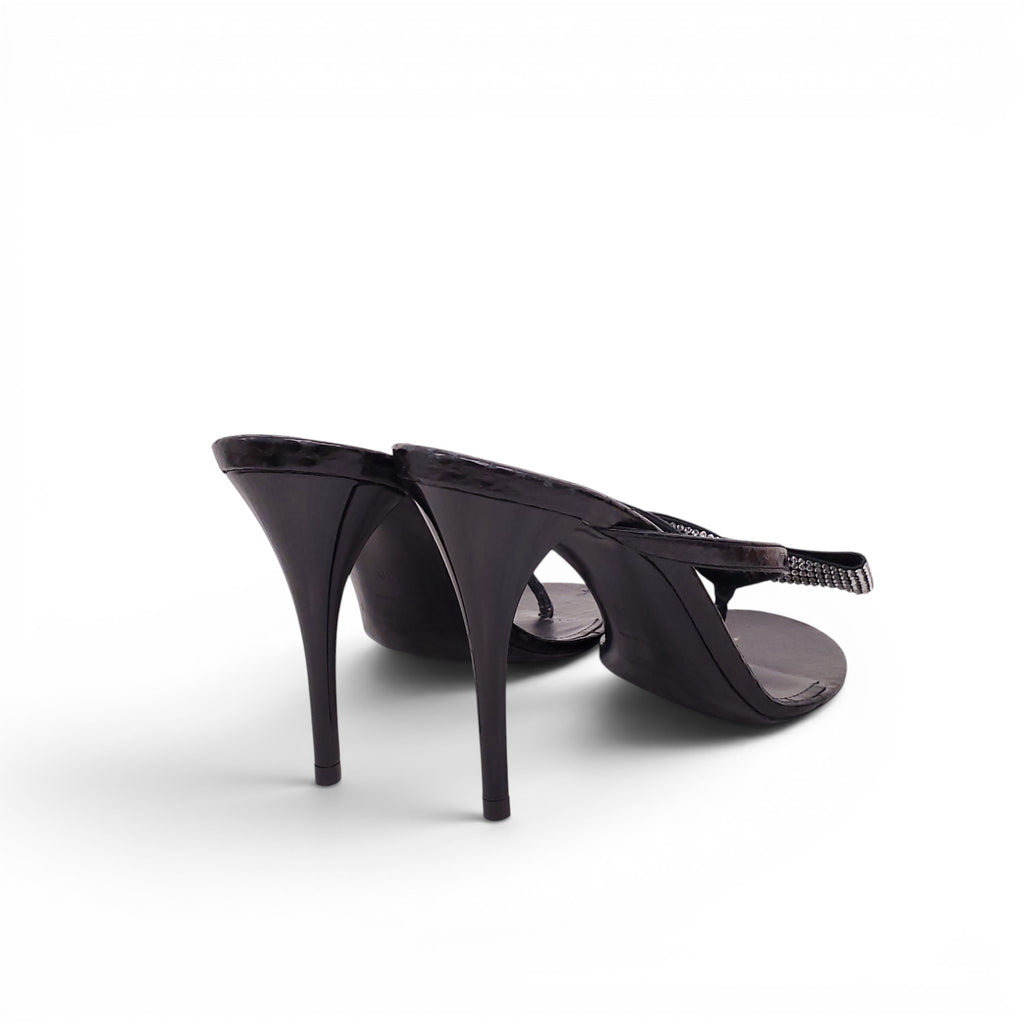 SAINT LAURENT SWAROVSKI CRYSTAL BOW HEELS - SIZE 38