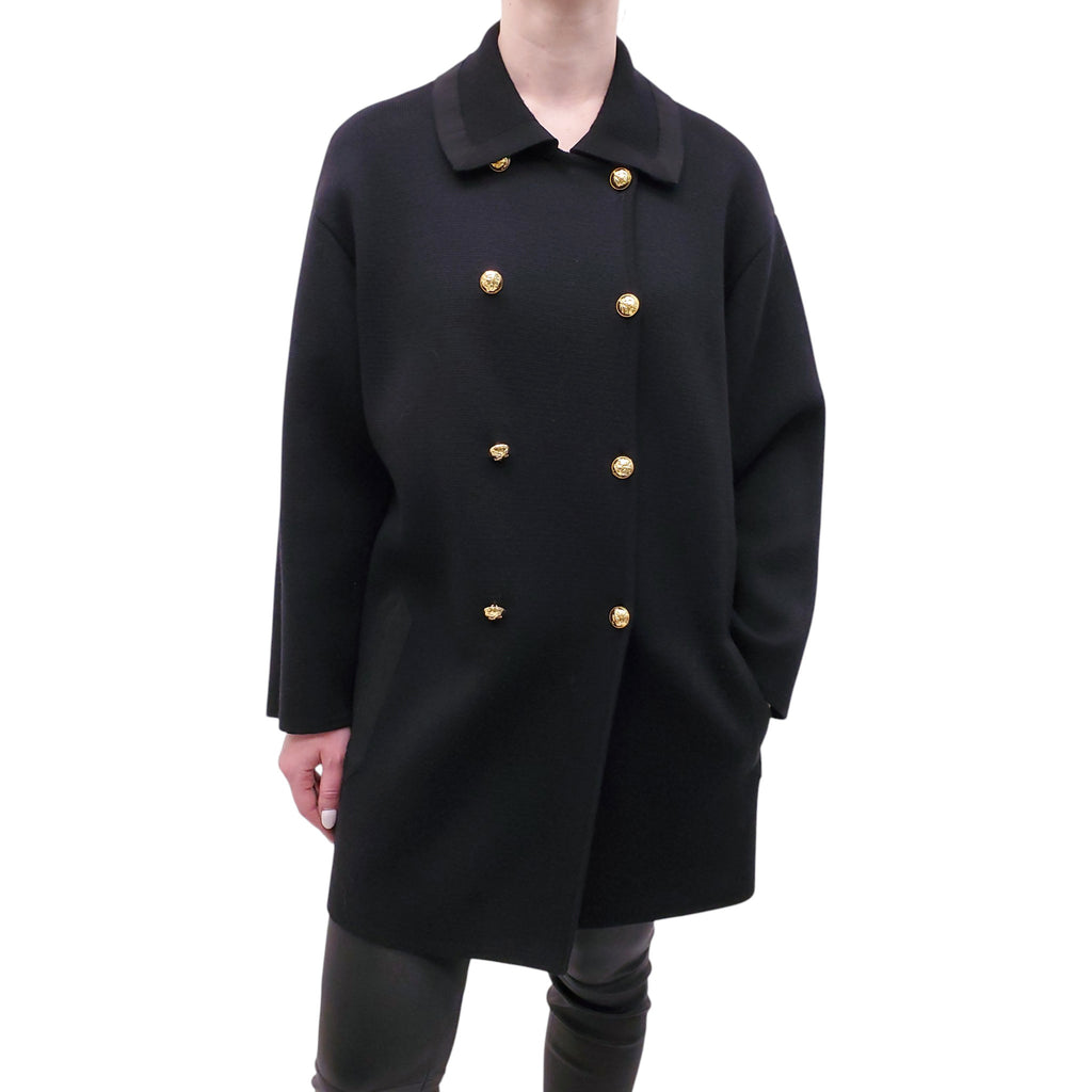 SALVATORE FERRAGAMO BLACK WOOL COAT WITH GOLD BUTTONS - SIZE L