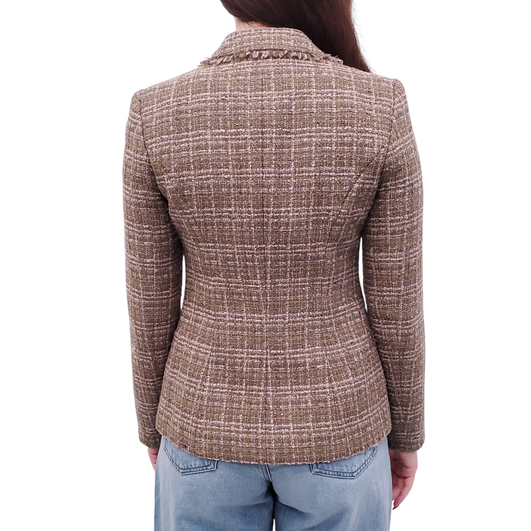 SALVATORE FERRAGAMO BROWN TWEED JACKET - SIZE 40