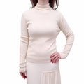 SALVATORE FERRAGAMO CREAM RIBBED TURTLENECK SWEATER - SIZE L