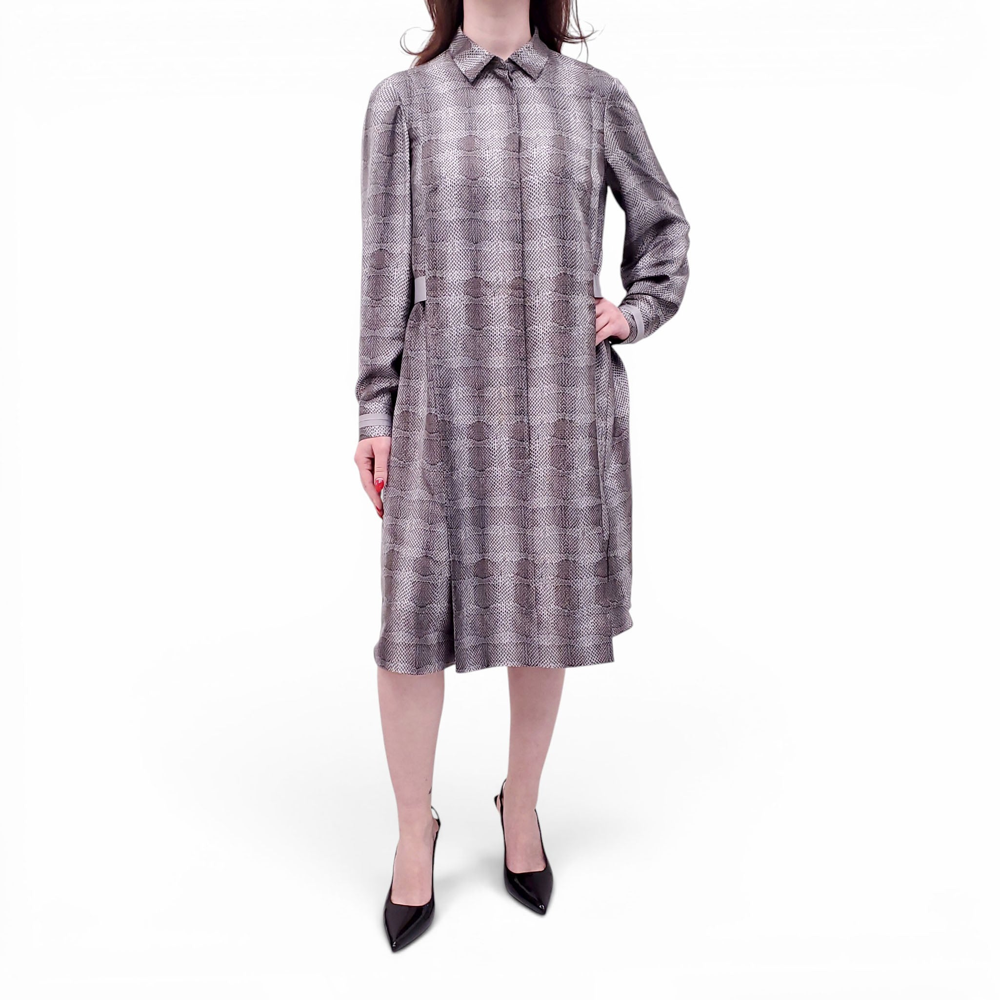 SALVATORE FERRAGAMO GREY SNAKESKIN PRINT DRESS - SIZE 46