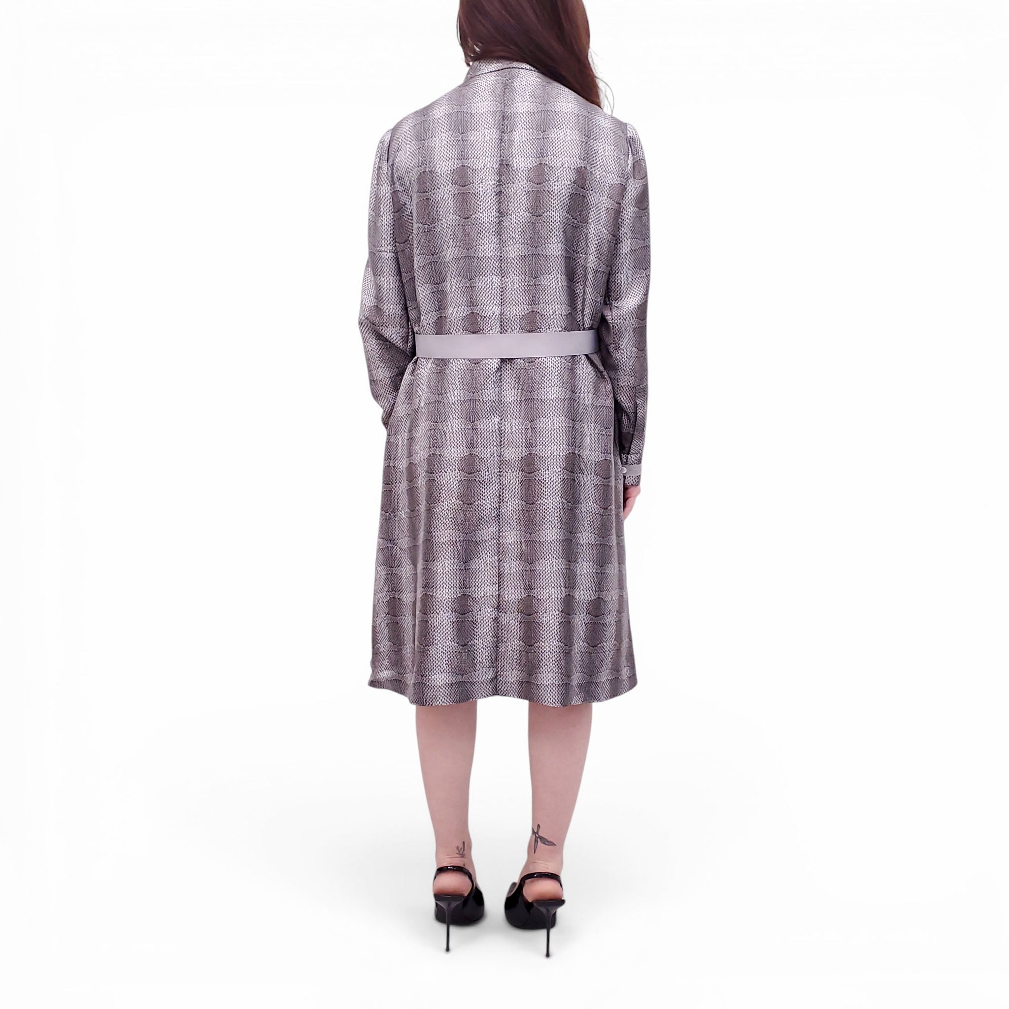 SALVATORE FERRAGAMO GREY SNAKESKIN PRINT DRESS - SIZE 46