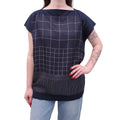 SALVATORE FERRAGAMO NAVY CHECK PATTERNED TOP - SIZE S