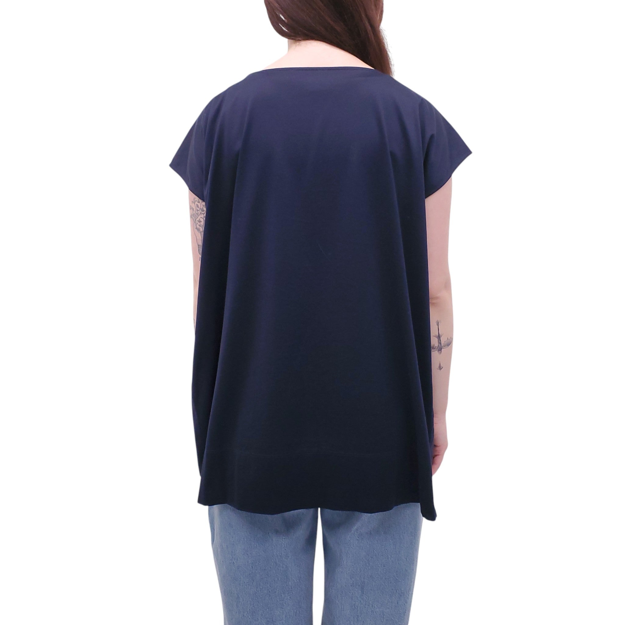 SALVATORE FERRAGAMO NAVY CHECK PATTERNED TOP - SIZE S