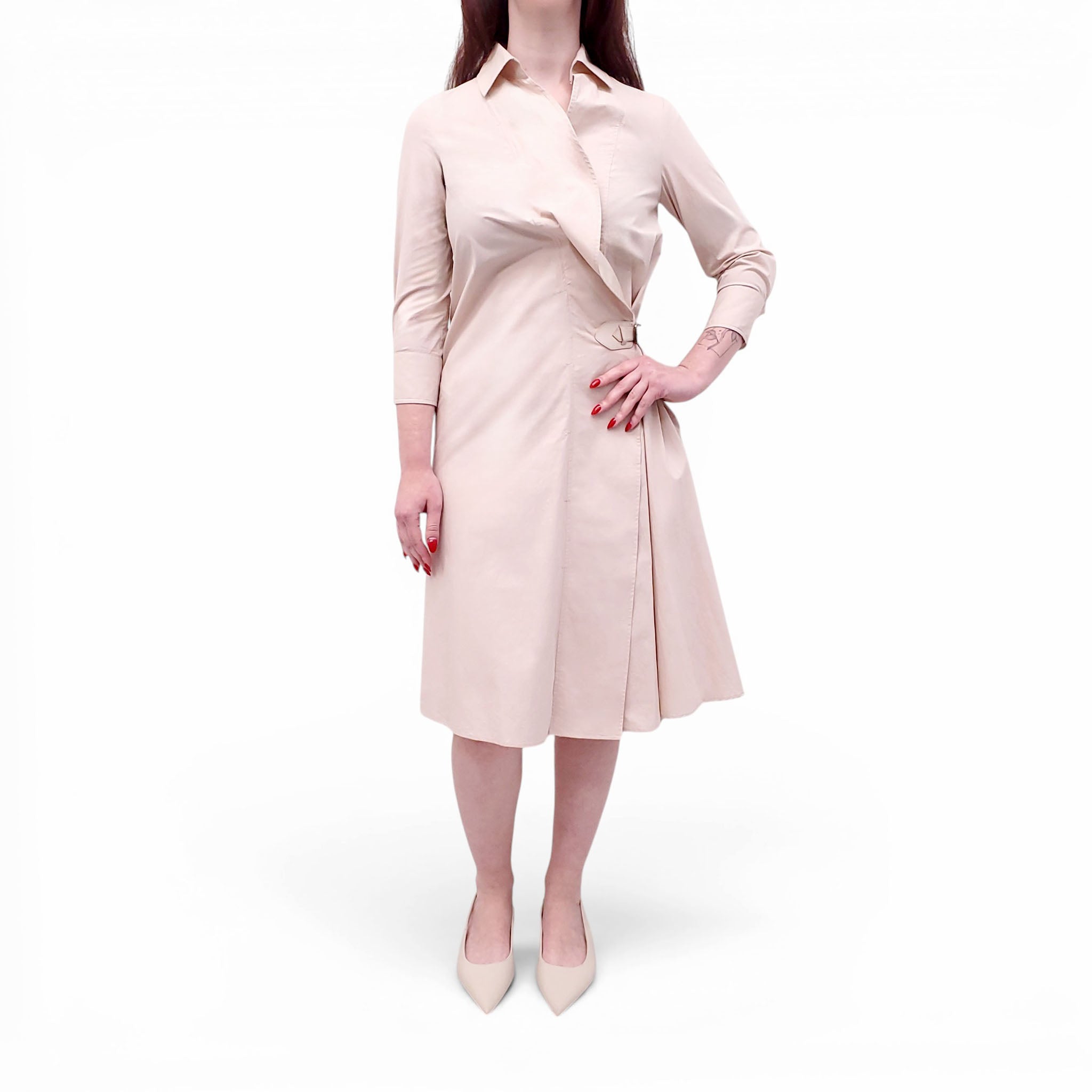 SALVATORE FERRAGAMO NUDE TRENCH JACKET DRESS - SIZE 38